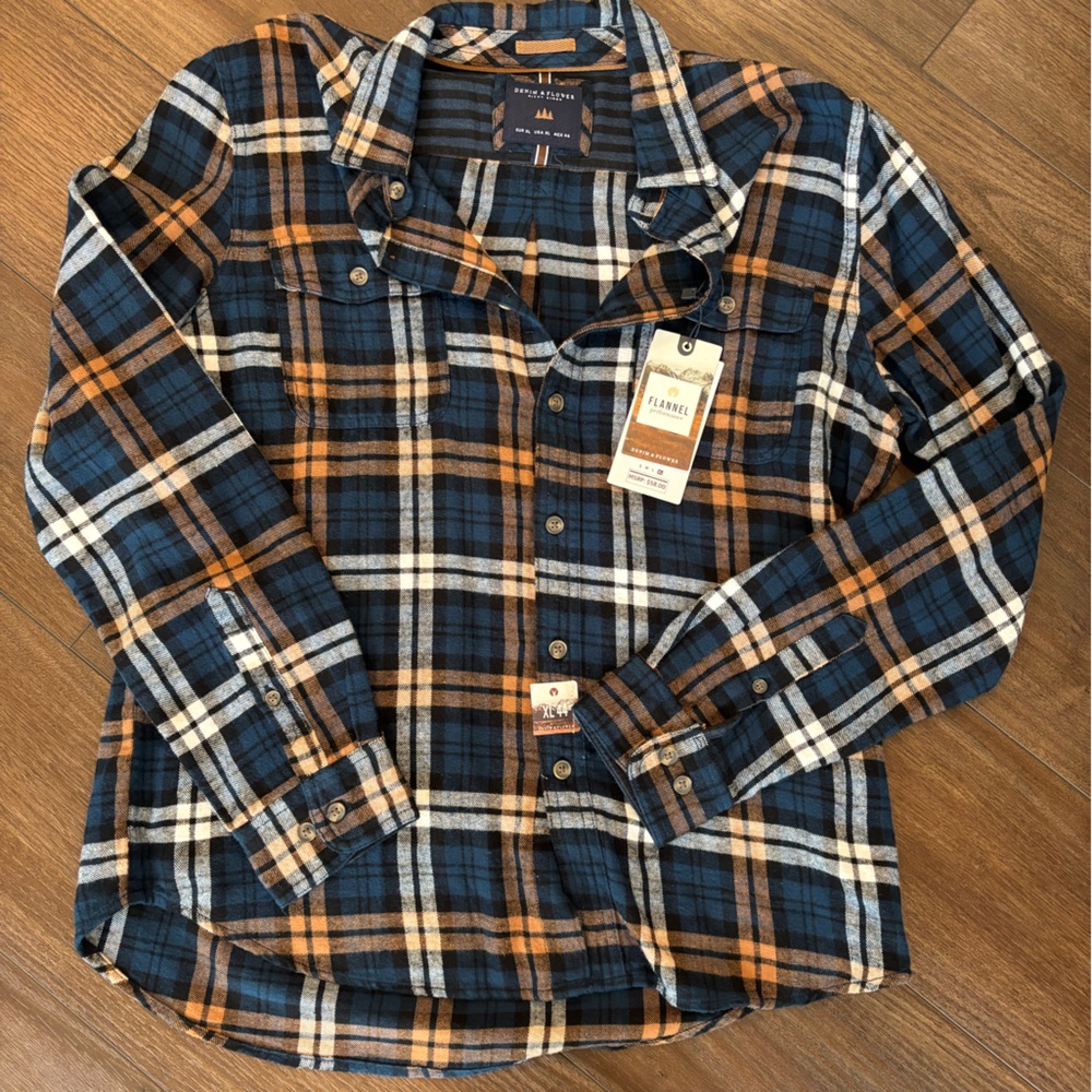 Denim & Flower Flannel Shirt Men’s XL Plaid Multicolor NWT Long Sleeve 90s